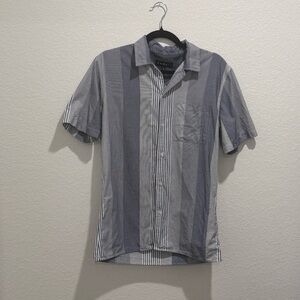 Casual Men's Striped Button-Down Shirt - Blue and Gray